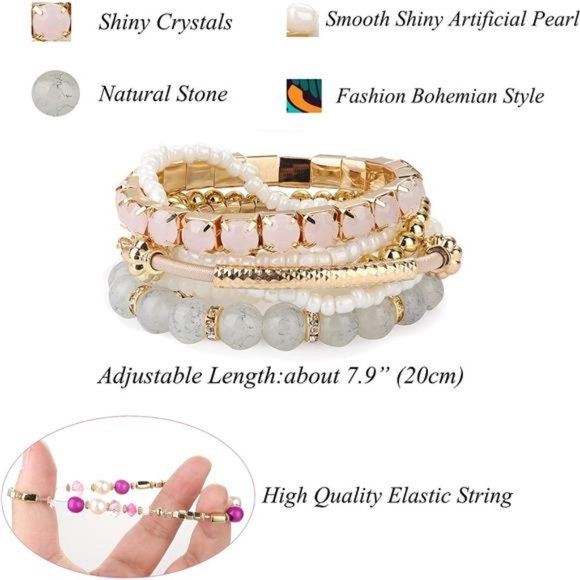 6 Sets Bohemian Stackable Bead Bracelets for Women Stretch Boho Style Bracelet - Picture 5 of 7